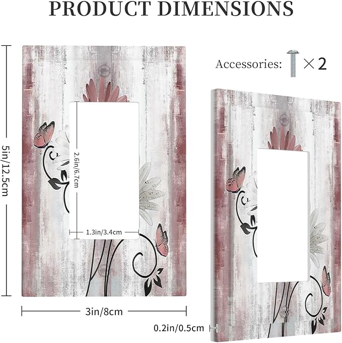 Decorative Outlet Covers Pink White Daisy Butterfly Wood Grain 1 Gang Single Rocker Light Switch Cover Plate Wall Plates GFCI Faceplate for Farmhouse Bathroom Decor