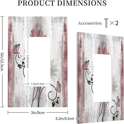 Decorative Outlet Covers Pink White Daisy Butterfly Wood Grain 1 Gang Single Rocker Light Switch Cover Plate Wall Plates GFCI Faceplate for Farmhouse Bathroom Decor
