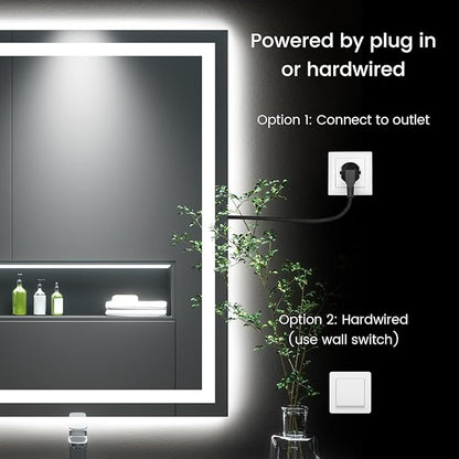 28X36 LED Bathroom Mirror with Lights, Anti-Fog, Backlit + Front Lit, Lighted Bathroom Vanity Mirror for Wall, Memory Function, Dimmable, Tempered Glass, Shatter-Proof