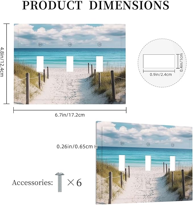 Decorative Light Switch Cover Plate Coastal Beach Ocean Seaside View 3 Gang Wall Plates for Electrical Outlets Triple Toggle Switch Plate Covers Outlet Covers Faceplate for Bedroom Home Decor
