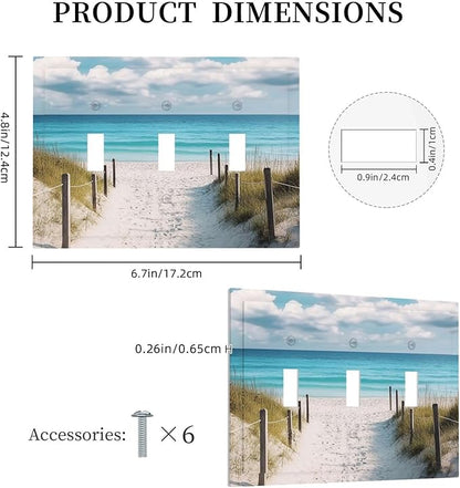 Decorative Light Switch Cover Plate Coastal Beach Ocean Seaside View 3 Gang Wall Plates for Electrical Outlets Triple Toggle Switch Plate Covers Outlet Covers Faceplate for Bedroom Home Decor