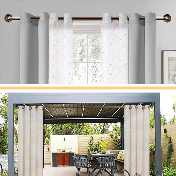Industrial Curtain Rods 18 to 120 in,Blackout Curtain Rod,Adjustable Length,1 in Diameter Pipe,Wall or Ceiling Mounted,for Bedroom and Living Room (Antique Brass18” to 120”)