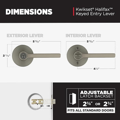 Kwikset Halifax Entry Door Handle with Lock and Key, Round Secure Keyed Reversible Lever Exterior, Doorlock, for Front Entrance and Bedrooms, Gunmetal, Pick Resistant Smartkey Rekey Security