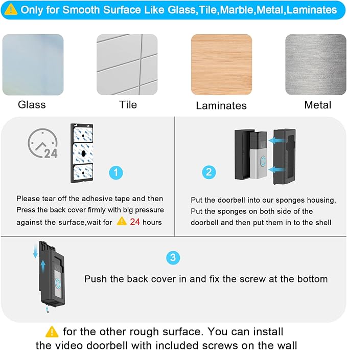 BFYTN Adhesive Mount Compatible with for Video Doorbell No-Drill Mounting Bracket Cover Holder Not Block Doorbell Sensor