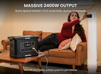 OUPES Exodus 2400 Portable Power Station & Solar Generator with Cable, 2400W AC Output, 2232Wh LiFePO4 Battery, 1.5H Fast Charge, UPS for Home Backup, Camping, RV, Photography & Drone Power