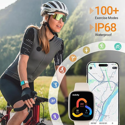 Fitpolo Smart Watch, 1.85" AMOLED Fitness Tracker with Bluetooth Call, Heart Rate/Sleep/SPO₂ Monitor, 100+ Sports Modes, 3ATM Waterproof Smartwatch for Android/iPhone/Samsung, Includes 2 Bands