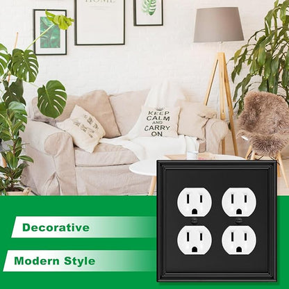 Black Modern Decorative Wall Plate Light Switch Cover Decorator Outlet Covers Rocker Switch Plates Bamboo Fiber Material Wall Plates for Kitchen Bathroom (2 Gang Duplex-2 Pack)