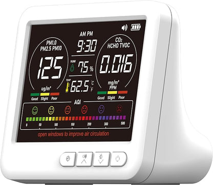 Professional Indoor Air Quality Monitor with 7X AQI Alarms,16 in 1 Portable Real-Time Detector for PM2.5 | PM10 | CO2 | TVOC | HCHO | Temp | Hum for Home Cars Plants Pets