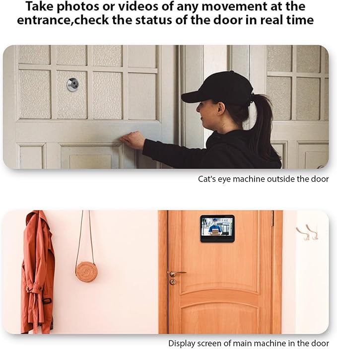 Smart Video Doorbell Camera, WiFi Door Peephole Camera with 4.3in Display Monitor, Tuya APP Wireless Digital Door Viewer, Smart Motion Detection, Night Vision, Rechargeable 5000Ah Battery