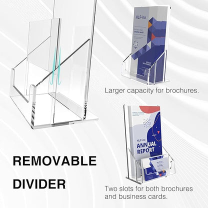 Brochure Holder 4x9 Inch Acrylic Literature Holders Clear Flyer Display Stand with Removable Business Card Slot Pamphlet Holder Organizer for Office, Lobby, Hotels, Trade Shows, 6 Pack