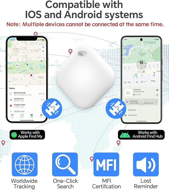 Air Tracker Tag, IP67 Waterproof Bluetooth Tracker, Keychain Finder, Item Locator Compatible with iOS and Android for Backpacks, Suitcases and Wallets, Cars, Keys and Cameras (White-1)