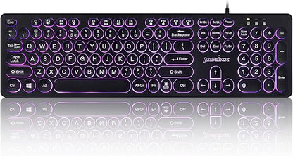Perixx PERIBOARD-317R Wired Backlit USB Keyboard - Big Print Letter - Tri-Color Illuminated LED - Stylish Round Keycaps - US English