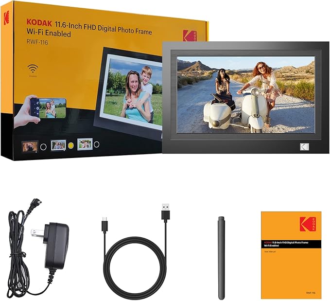 KODAK WiFi Digital Picture Frame, 11.6 Inch 1920 * 1080 IPS FHD Touchscreen Digital Photo Frame with 32GB Storage, Easy Setup to Share Photos or Videos, The Best for Family and Friends(Black)