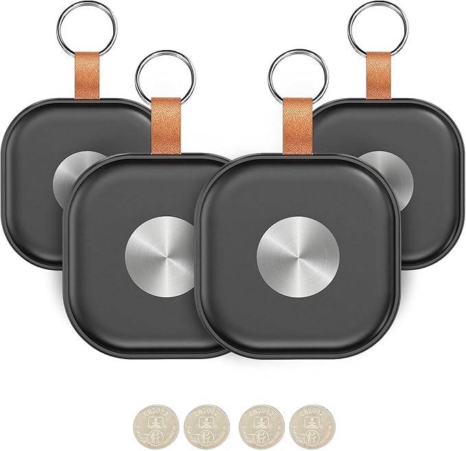 Air Tracker Tags-4 Pack, Item Finder Work for Find My APP (iOS Only), Worldwide Tracker for Keys, Bags Luggage, Suitcases and Wallet, Key Finder Locator with Sound, Replaceable Battery, Black