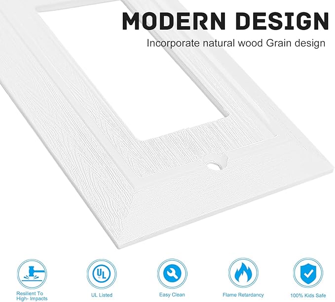 Modern Decorative Wall Plate Retro Wood Grain design Switch Cover Outlet Cover for Light Switch, Smart Switch, Dimmer, GFCI, USB Outlet (10 Pack, Single Decorator)