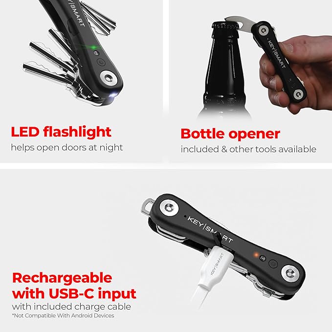 KeySmart iPro Key Finder Locator with Sound - Keychain Key Holder, Apple Find My App Compatible, Key Organizer, Compact Clutter-Free Key Chain Tracker, Tech Gifts for Men (Up to 14 Keys, Black)