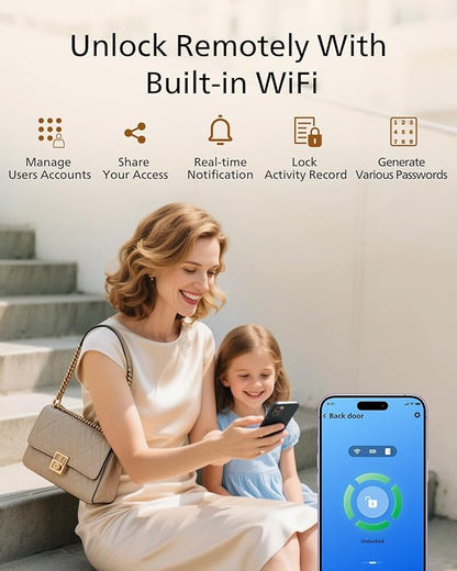 Philips Wi-Fi Door Lock, WiFi Smart Lock Keyless Entry Deadbolt for Front Door, Compatible with Alexa & Google Assistant, Remote Control, Built-in WiFi, APP Fingerprint Passcode Unlock, Auto Locking