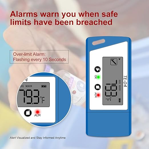 TE-04 5PCS Temperature Data Logger with External Probe, Auto PDF& CSV Report, 35,000 Points, Large Display Pause Recording Function, Temperature Recorder for Cold Chain Vaccine Storage