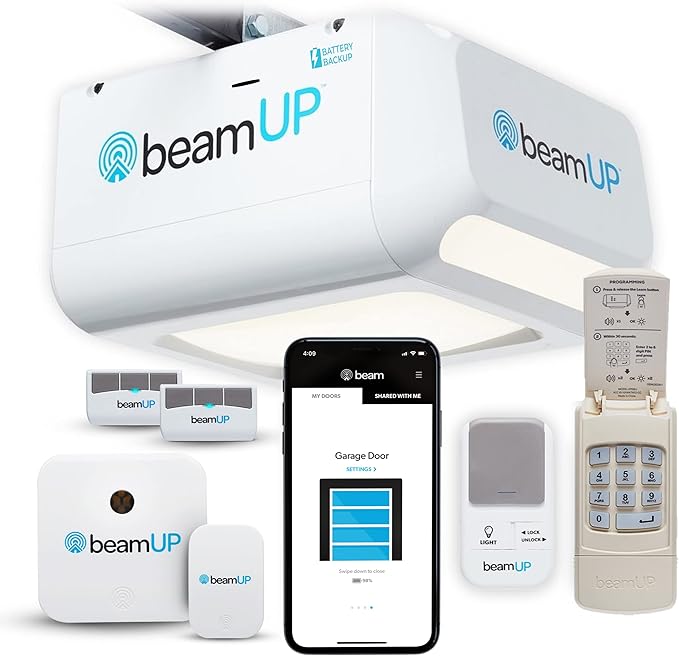 beamUP The Volta - BU850 - Two Car Garage Door Opener with Battery Backup, Smart Home Garage Opener - Alexa Enabled, Garage Security Sensors Included, No Subscription Fees - White