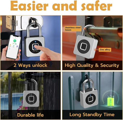 Pothunder Fingerprint Padlock, Fingerprint Lock with APP, Padlock with Steel Cable Keyless Biometric, Waterproof Suitable for Gym, Locker, Helmet, Gate, Fence, Luggage