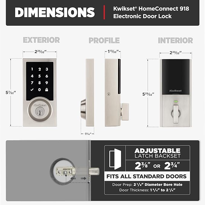 Kwikset HomeConnect 918 Contemporary Z-Wave Long Range Enabled Touchscreen Lock Works with Ring Alarm, Samsung SmartThings Hub Required, Sold Seperately in Satin Nickel