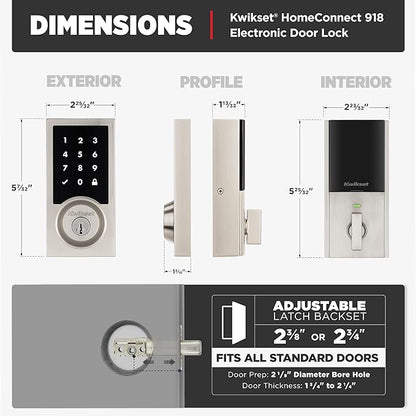 Kwikset HomeConnect 918 Contemporary Z-Wave Long Range Enabled Touchscreen Lock Works with Ring Alarm, Samsung SmartThings Hub Required, Sold Seperately in Satin Nickel