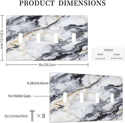 Light Switch Cover Plate Black Gold Marble Abstract Modern Luxury 4 Gang Quad Toggle Wall Plate Electrical Outlet Cover Decorative Switch Plate Covers for Bedroom Home Decor