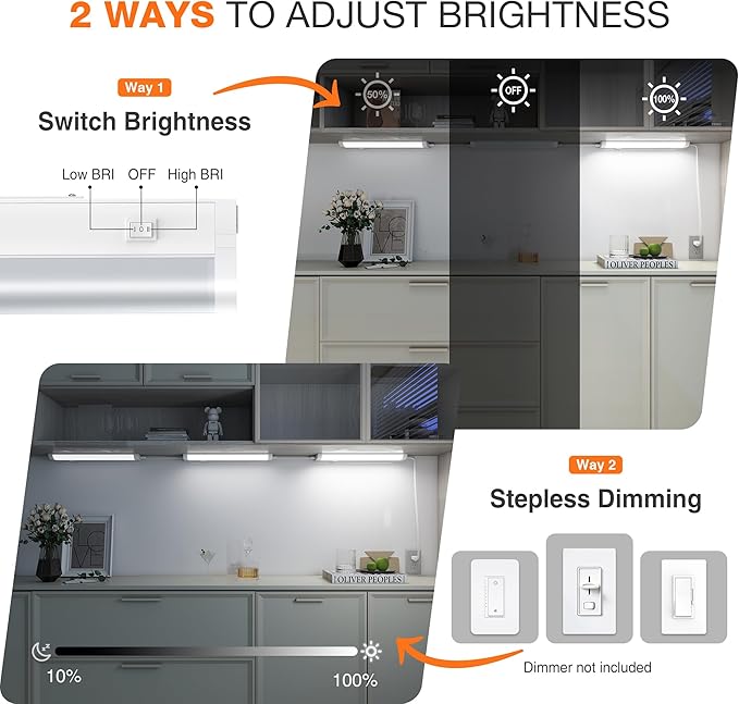 12inch Linkable Under Cabinet Lighting Hardwired Plug-in, Wired led Under Cabinet Lights with 5 CCT (2700/3000/3500/4000/5000) & Dimmable, Under Counter Lights for Kitchen, 6W, 600LM, 2 Pack