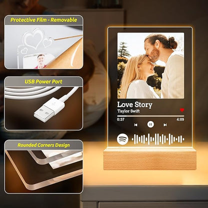 Custom Spotify Plaque, Personalized Acrylic Song Plaque Photo Frame, Custom Picture Frames, Personalized Anniversary Valentines Day Gifts for Women Men Him Her Girlfriend Boyfriend Couple Wife