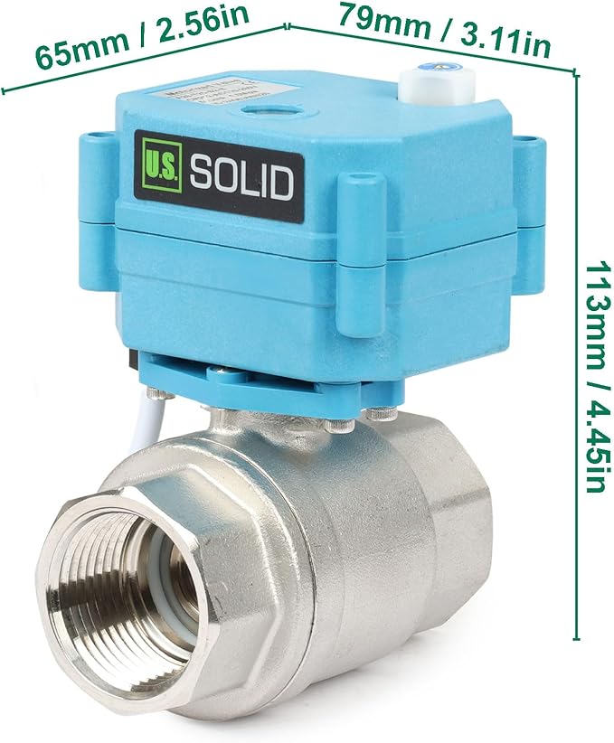 U.S. Solid Motorized Ball Valve - IP67 1inch Stainless Steel Ball Valve 110-230V with Waterproof Cover, Full Port, 2 Wire Auto Return, Normally Closed