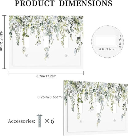 Decorative Switch Plates Boho Farmhouse Flower Leaf Sage Green 3 Gang Wall Plate Triple Toggle Light Switch Cover Faceplate Electrical Wall Panels for Bedroom Cabin Decor