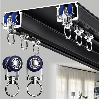 Double Curtain Track Ceiling Mounted, Heavy Duty Aluminum Sliding Rails for Curtains, Silent Double Curtain Track System for Drapes Room Dividers Living Room Bedroom (Black,2.3m(7.5ft))