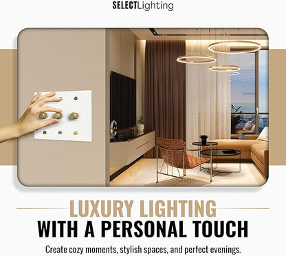 Select White Brass Dimmer Light Switch, 1 Way Rotary Dimmer, 3 Gang TRIAC/Leading Edge Dimmable LED Light Switch, 15A 120V AC with Brass Knob, Faceplate & Dimming Module, UL Listed