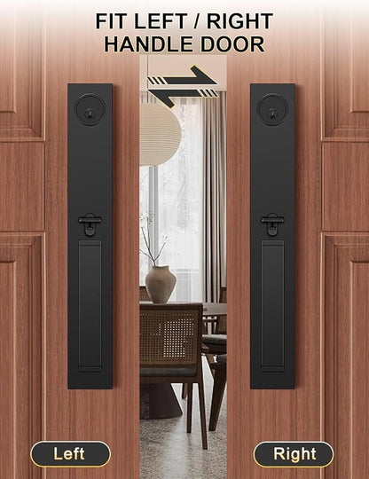 Front Door Lock Set, Full Escutcheon Front Door Handle Sets, Heavy Duty Entry Door Lock Sets with 3 Keys, Door Locks with Deadbolt Lever Handle