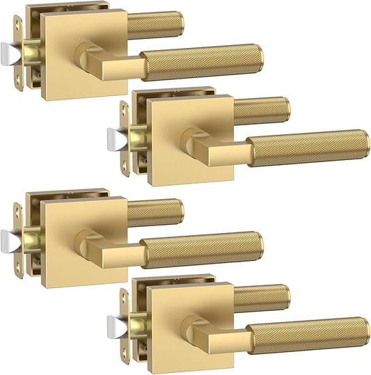 Asidrama 4 Pack Champagne Bronze Passage Door Handles, Door Lever with Door Knobs Indoor for Bedroom or Bathroom, Heavy Duty Door Handles Interior with Locks for Left Right Sided Doors