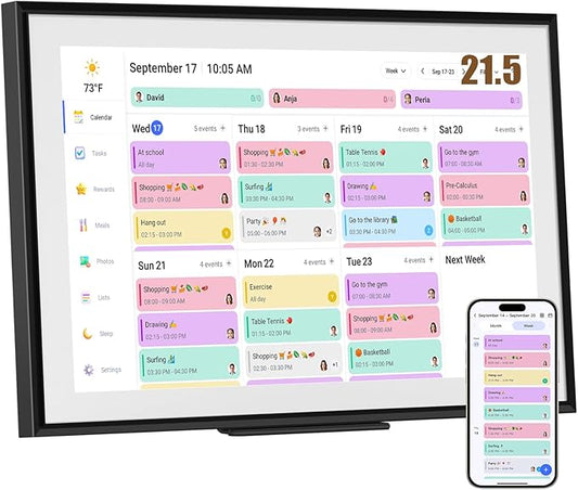 Smart Digital Calendar: 21.5-Inch Electronic Wall Calendars & Chore Chart, Full HD Interactive Touchscreen Display for Family Schedules Planner,Seamless Scheduling/Organizing-Wall/Desk Mountable-Black