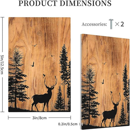 Light Switch Cover Plate Rustic Farmhouse Orange Brown Pine Tree Deer Wood Grain 1 Gang No Device Blank Electrical Wall Plates Faceplate Decorative Switch Plate for living Room Cabin Decor