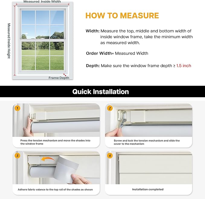LazBlinds No Drill Blinds for Indoor Windows, Blackout Roller Shades, Cordless Window Blackout Blinds, Thermal Insulated Fabric UV Protection for Home and Office, 25.5" W x 48" H, Dark Coffee