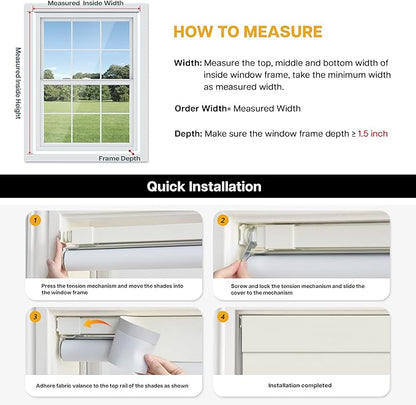 LazBlinds No Drill Blinds for Indoor Windows, Blackout Roller Shades, Cordless Window Blackout Blinds, Thermal Insulated Fabric UV Protection for Home and Office, 21" W x 72" H, Cream