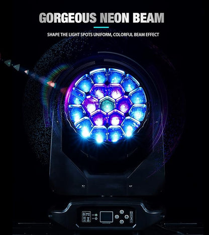 SHEHDS Moving Head Lights LED 19X20W Beam/Wash/Zoom/Dazzle/Strobe Effect RGBW 4in1 Big Bee Eye Stage Lights 4-45°Beam Angle CTO Mode DMX Control for Christmas Club Wedding