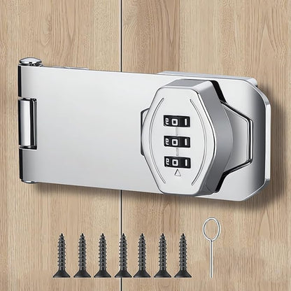 Mechanical Password Rotary Hasp Locks, 3 Digit Keyless Combination Lock for Cabinet Doors, Door Security Slide Latch Lock for Cabinets, Gate Locks for Barn Door, Bathroom, Outdoor