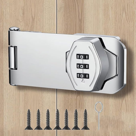Mechanical Password Rotary Hasp Locks, 3 Digit Keyless Combination Lock for Cabinet Doors, Door Security Slide Latch Lock for Cabinets, Gate Locks for Barn Door, Bathroom, Outdoor