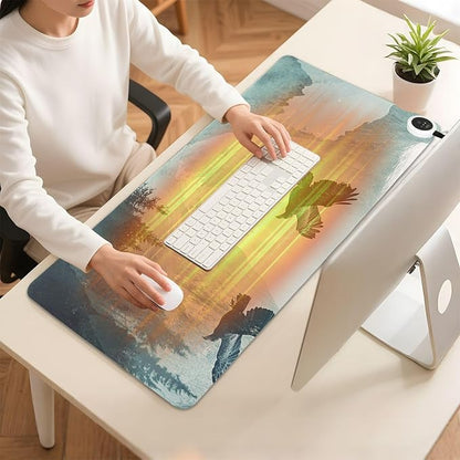 Heated Desk Pad Mouse Pad 31.5x13 Inch PU Leather Desk Mat with 3 Heat Levels Large Mouse Gaming Computer Laptop Mat Bald Eagle Mountains Green01