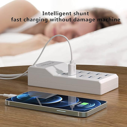 50W 10-Port USB Charging Station for iPhone 15/15 Pro/15 Pro Max/15 Plus/14/13/12/11/Xs Max/XR/X/SE White