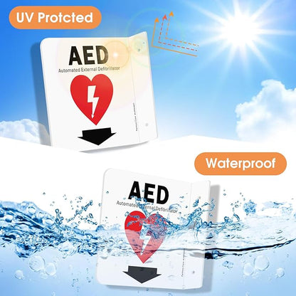 Faittoo AED Sign, AED Automated External Defibrillator with Down Arrow Sign, 6x6 Inches 90D Projection - Acrylic, 2 Pre-Drilled Holes, Includes Matching Screws, Use for Home Office/Business, 2 Pack