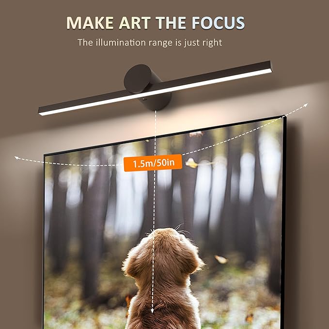 ZitoStory Battery Operated Picture Light with Remote,Wireless Dimmable Art Lights for Paintings Rechargeable Gallery Light Artwork Lighting for Canvas, Portrait (Black,20'' Inch)