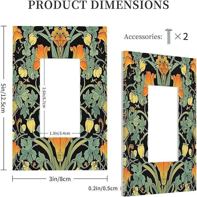 Decorative Outlet Covers William Morris Vintage Floral Green Yellow 1 Gang Single Rocker Light Switch Cover Plate Wall Plates GFCI Faceplate for Bedroom Home Decor