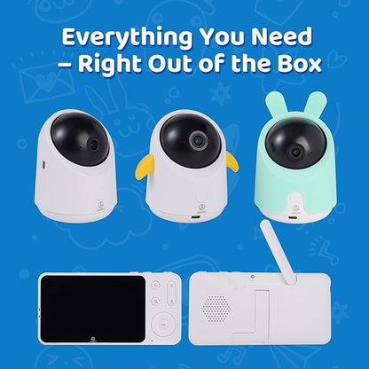 Baby Monitor with 1 or 2 HD Cameras – No WiFi Needed, AI Sleep Detection, Night Vision, Two-Way Talk, Temperature Alerts – Split Screen Option (1 Camera)