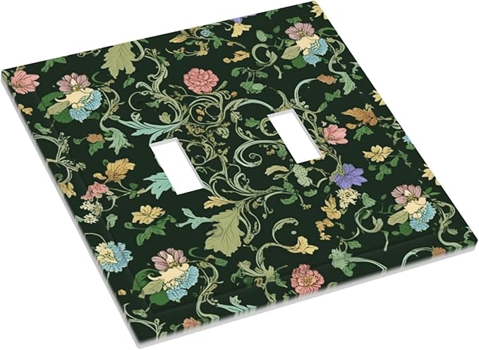 Decorative Light Switch Cover Plate Vintage Green Leaf Plant Rustic Pink Flower 2 Gang Wall Plate Oversized Double Toggle Two Switch Wall Cover Plate Dual Device Faceplate