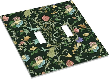 Decorative Light Switch Cover Plate Vintage Green Leaf Plant Rustic Pink Flower 2 Gang Wall Plate Oversized Double Toggle Two Switch Wall Cover Plate Dual Device Faceplate